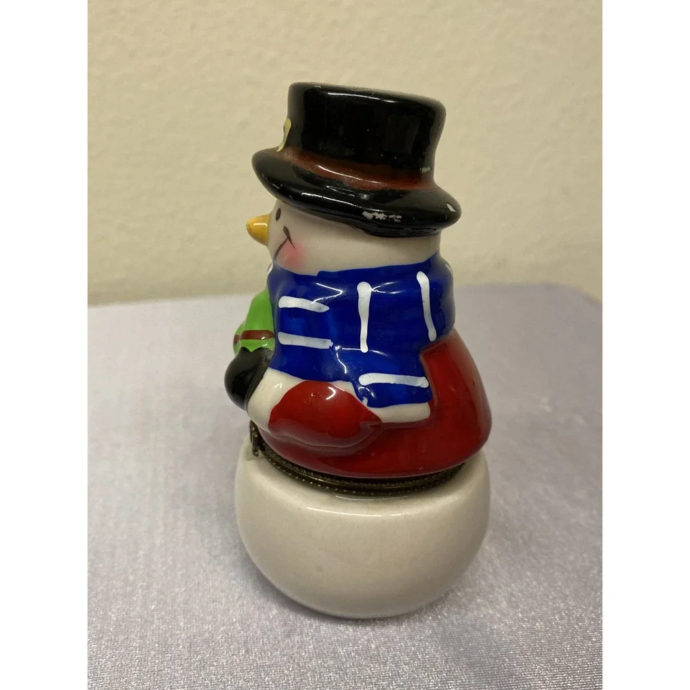 Christmas Porcelain Snowman Hinged Jewelry Trinket Box 4
